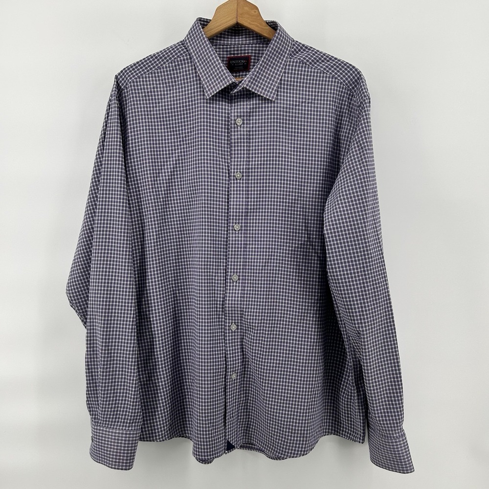 UNTUCKit Marcanoa‎ Shirt XL Purple Gingham Check Casual Button Up Modern